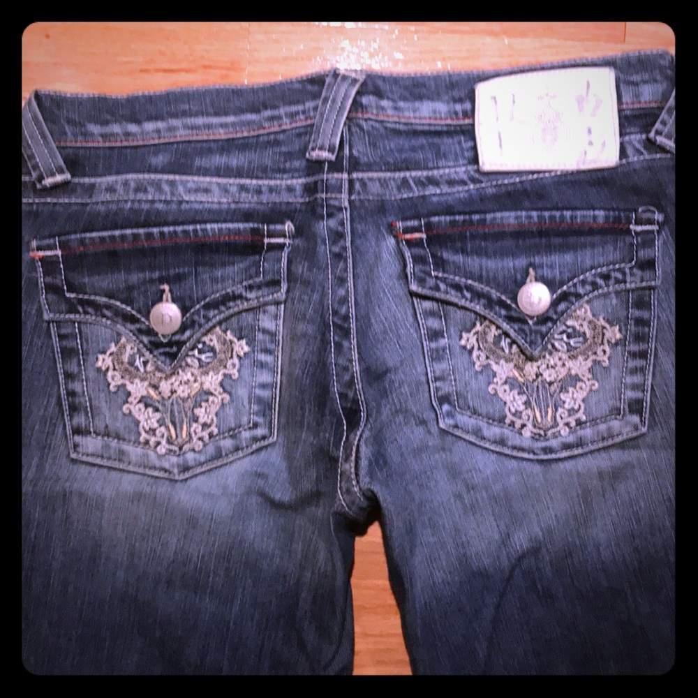 Plastic by Gly distressed denim bootcut jeans